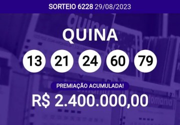 Prêmio acumulado da Quina é de R$ 2,4 milhões; veja dezenas sorteadas